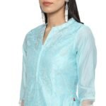 Embroidered Poly Cotton Mandarin Women's Salwar Kurta Dupatta Set - Image 4